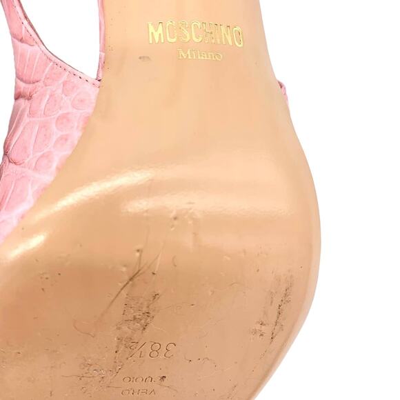 Moschino Couture Croc Embossed Leather M Slingback Pointed Heels Pink Gold 38.5 - Picture 10 of 13